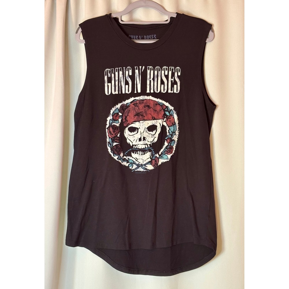 Guns N Roses Skull & Roses Graphic Womans Muscle Tank Top Charcoal Black XL